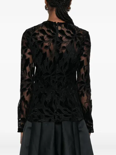Max Mara Tulle T-shirt With Velvet Embroidery In Black