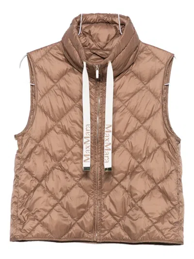 Max Mara Water-repellent Canvas Padded Gilet In Brown