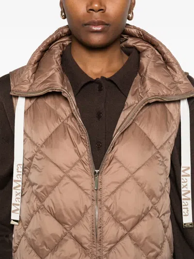 Max Mara Water-repellent Canvas Padded Gilet In Brown