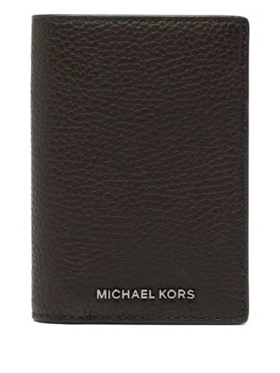 Michael Kors Hudson Pebbled Leather Folio Card Case In Brown