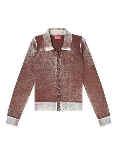 Diesel Cardigan With Faded Reverse Print In Brown