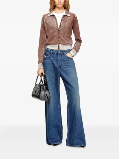 Diesel Cardigan With Faded Reverse Print In Brown