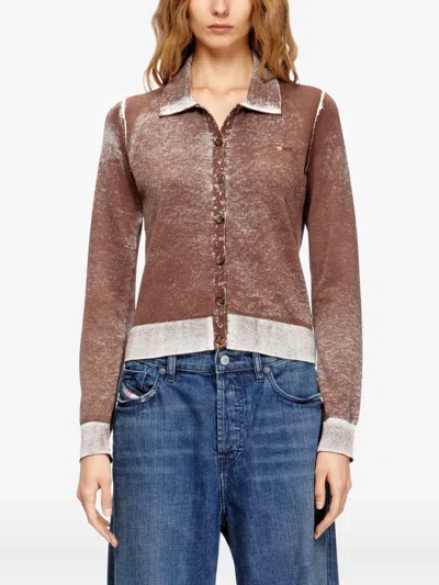 Diesel Cardigan With Faded Reverse Print In Brown