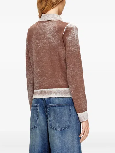 Diesel Cardigan With Faded Reverse Print In Brown