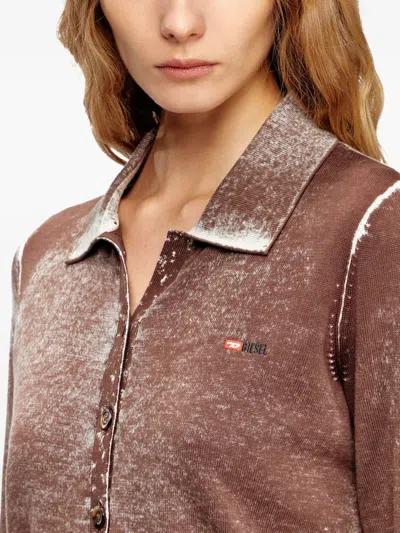 Diesel Cardigan With Faded Reverse Print In Brown