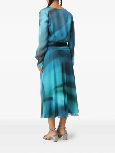 Alberta Ferretti Printed Chiffon Midi Dress In Blue