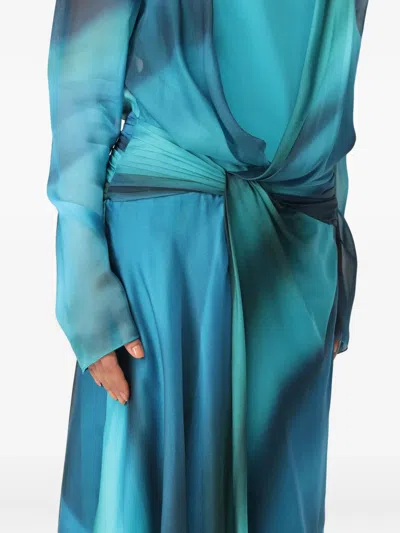 Alberta Ferretti Printed Chiffon Midi Dress In Blue
