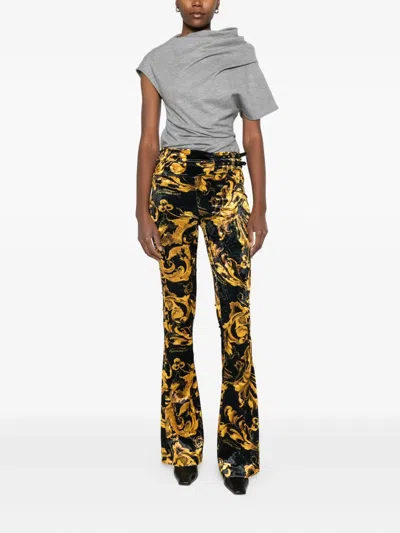 Versace Jeans Couture Barocco-print Trousers In Yellow