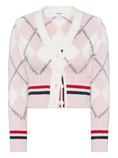 Thom Browne Argyle Intarsia Shrunken Virgin Wool Blend Cardigan In Multi