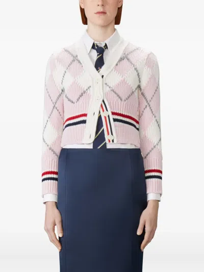 Thom Browne Argyle Intarsia Shrunken Virgin Wool Blend Cardigan In Multi