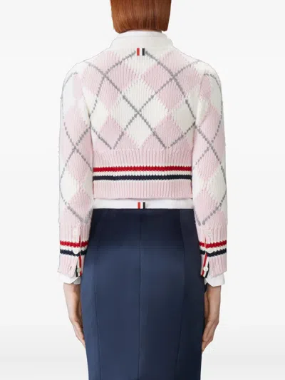Thom Browne Argyle Intarsia Shrunken Virgin Wool Blend Cardigan In Multi
