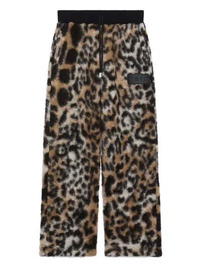 Gcds Leopard-print Drawstring-waist Pants In Brown