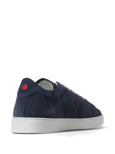 Kiton Perforated Calf Suede Sneakers In Blue