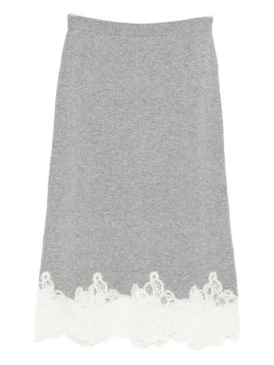 Fabiana Filippi Virgin Wool Lace Trim Midi Skirt In Gray