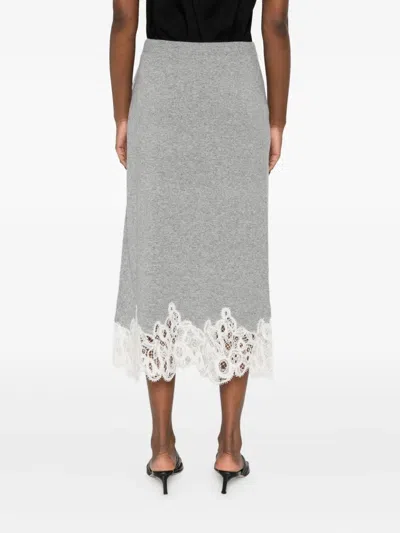 Fabiana Filippi Virgin Wool Lace Trim Midi Skirt In Gray