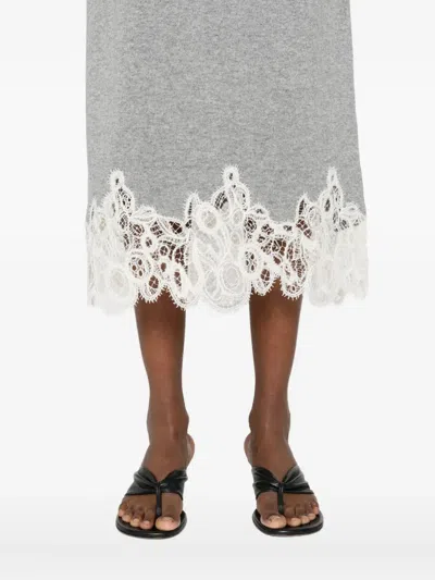 Fabiana Filippi Virgin Wool Lace Trim Midi Skirt In Gray