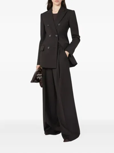Sportmax Double-breasted Tailored Blazer In Natural Stretch Wool In Brown