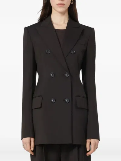 Sportmax Double-breasted Tailored Blazer In Natural Stretch Wool In Brown