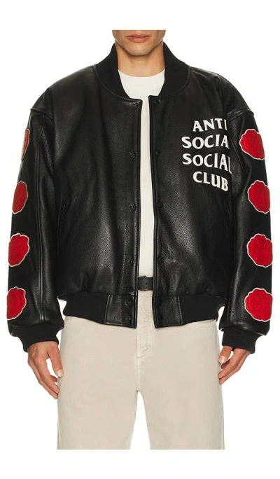 Anti Social Social Club Petal To The Metal Leather Varsity Jacket In Black