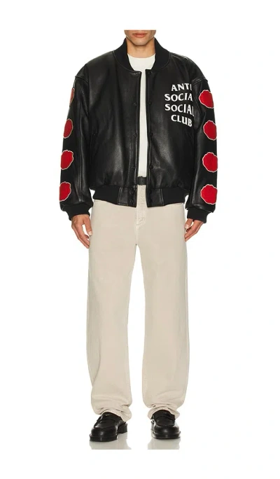 Anti Social Social Club Petal To The Metal Leather Varsity Jacket In Black