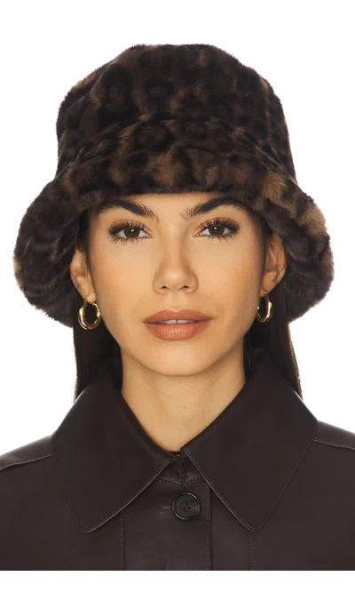 Apparis Amara Brown Bucket Hat With Leopard Motif In Ecofur Woman
