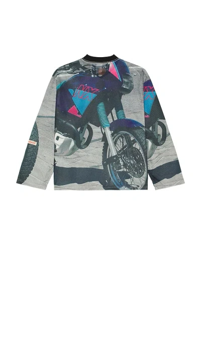 Jungles Marseille Boxy Moto Mesh Jersey Top In Gray