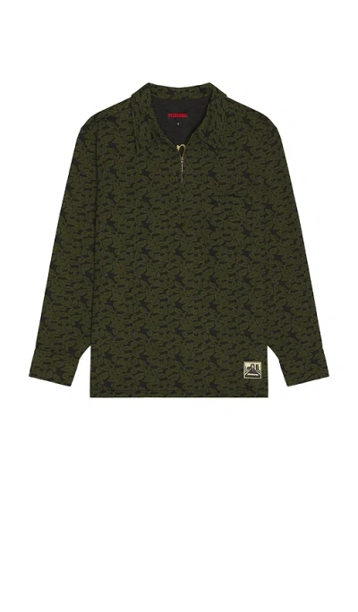 Pleasures Leaf Half Zip Shirt In Green