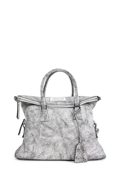 Maison Margiela Textured Leather Shoulder Bag And Strap In Gray