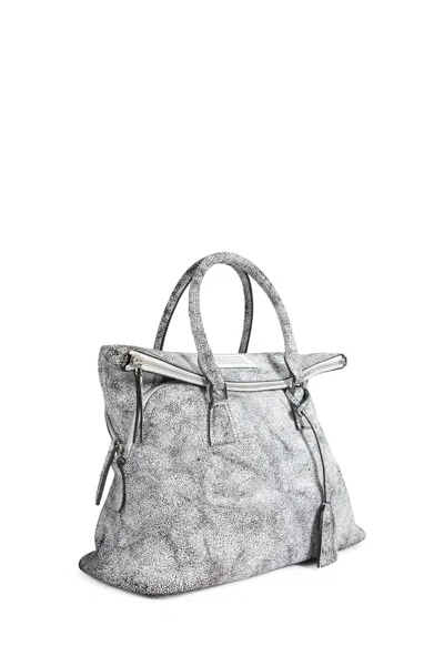 Maison Margiela Textured Leather Shoulder Bag And Strap In Gray