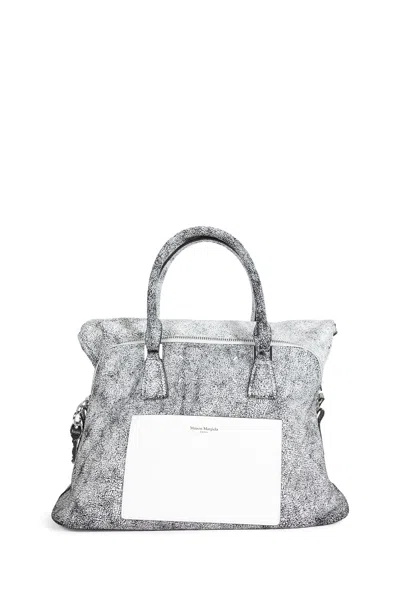 Maison Margiela Textured Leather Shoulder Bag And Strap In Gray