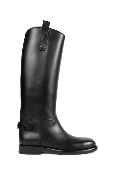 Burberry Women Black Boots With Side Logo Plaque In Leather Woman In Black