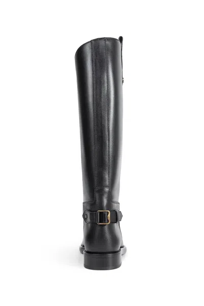 Burberry Women Black Boots With Side Logo Plaque In Leather Woman In Black