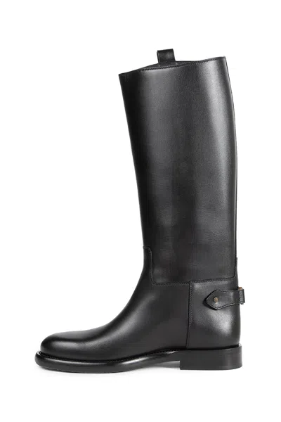 Burberry Women Black Boots With Side Logo Plaque In Leather Woman In Black