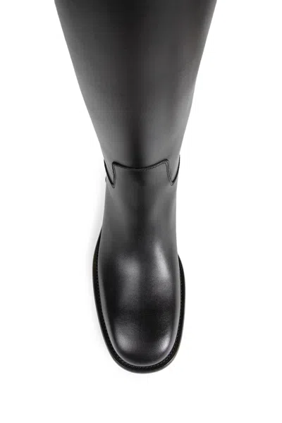 Burberry Women Black Boots With Side Logo Plaque In Leather Woman In Black