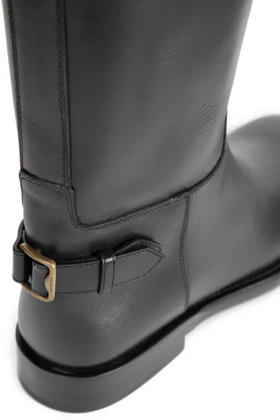 Burberry Women Black Boots With Side Logo Plaque In Leather Woman In Black
