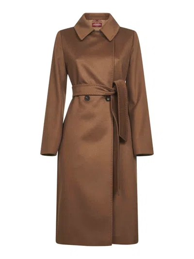 Max Mara Camel Wool Broadcloth Bcollag Wrap Coat In Brown