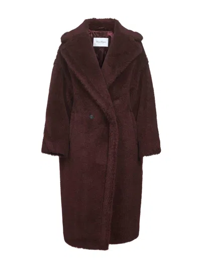 Max Mara Bordeaux Teddy Bear Icon Coat In Alpaca And Wool In Burgundy
