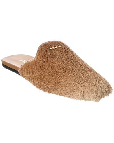 Prada Hairy-effect Sabot Flat Mules In Brown