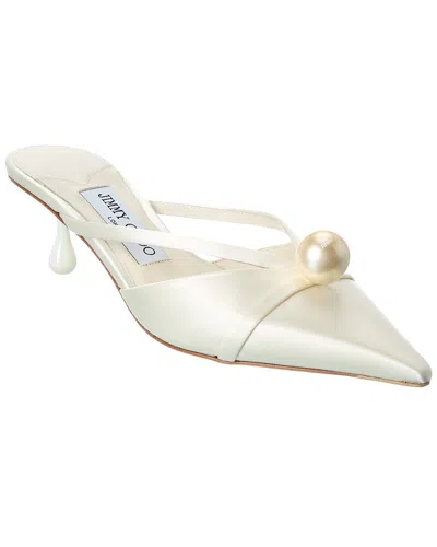 Jimmy Choo Satin Mules With Pearl Detail And Kitten Heel In Red