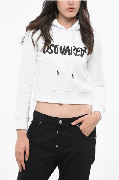 Dsquared2 Cropped Mini Fit Hoodie With Logo Grösse S In White