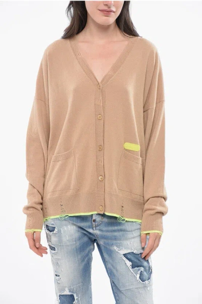 Dsquared2 V-neck Vintage Effect Cardigan Grösse M In Neutral