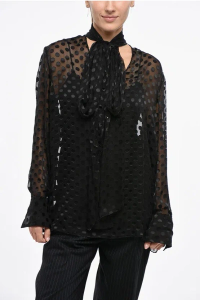 Givenchy Chiffon Tie Neck Blouse With Polka Dot Pattern Grösse 42 In Black