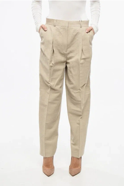 Totême High Waist Linen Blend Double Pince Pants Grösse 42 In Neutral
