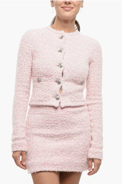 Balenciaga Pink Cotton Blend Tweed Cropped Cardigan