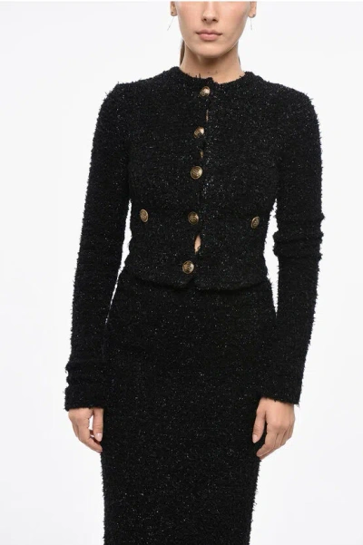 Balenciaga Crop Bouclé Cardigan In Black