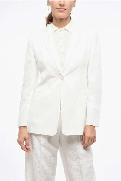 Max Mara Single-breasted Gasparre Blazer With Wrinkled Effect Grösse 44 In White