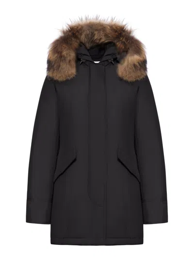 Woolrich Arctic Parka In Ramar Cloth With Removable Fur In Black