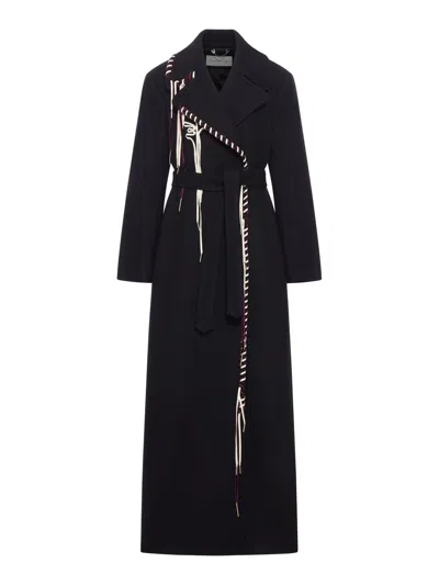 Dries Van Noten Rafaella Whipstitched Wool Blend Coat In Black
