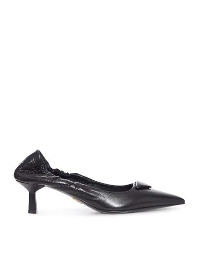 Prada Pointed Toe Kitten Heel Pumps With Ruched Detail In Black