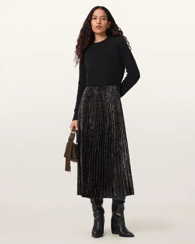Allsaints Evia Sweater Midi Dress In Black